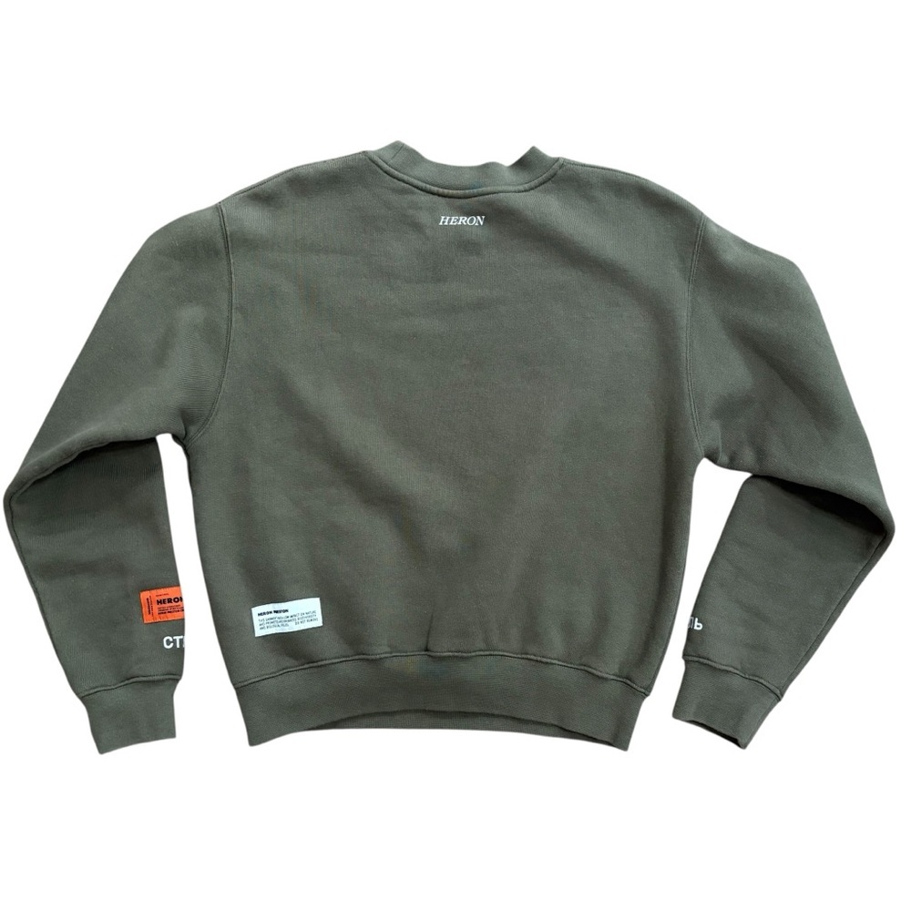 Heron Preston Crew Neck Sweatshirt Pullover Army Green Embroidered Size XS - Picture 2 of 8